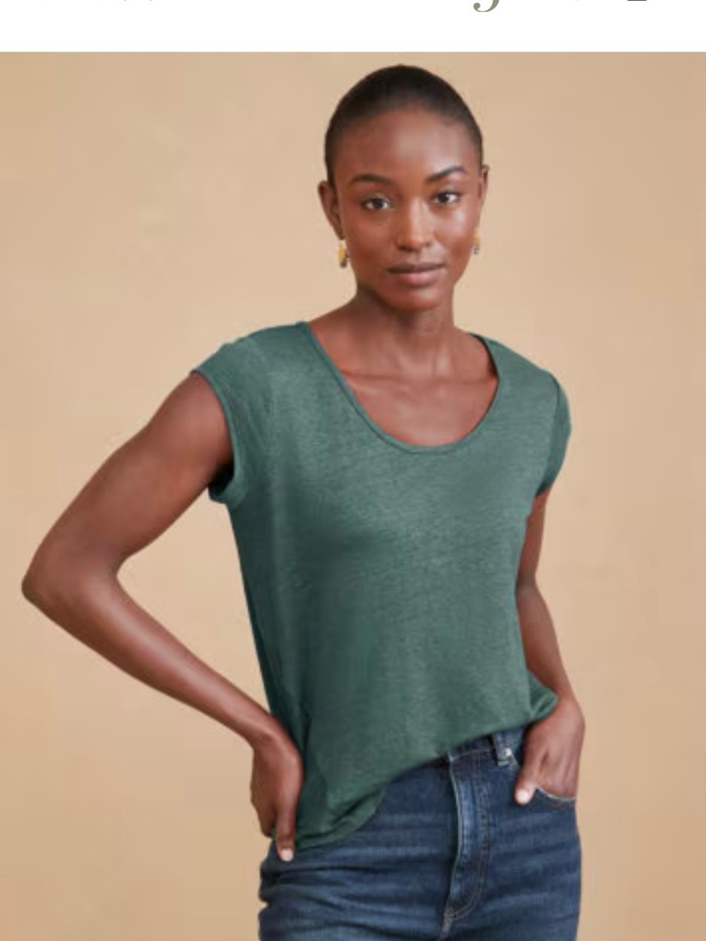 GARNET HILL Organic-Linen Cap-Sleeve Tee